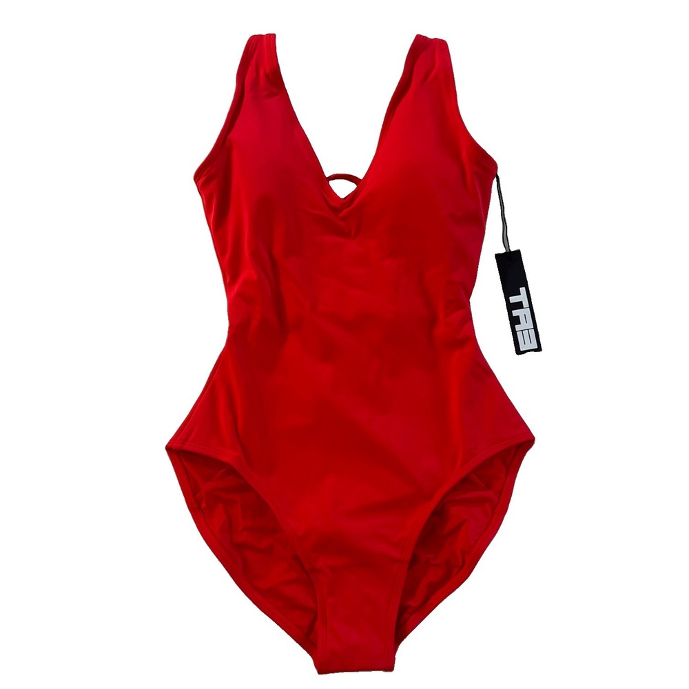 NWT TA3 Red Plungey One Piece Swimsuit XS Short Sculpting Tummy Control